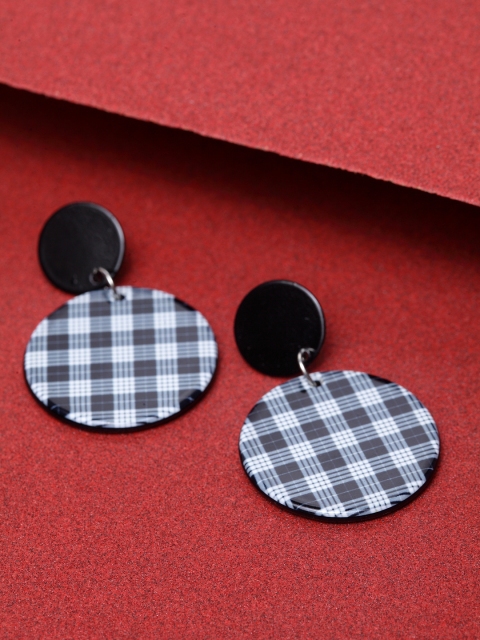 Stoln Navy Blue & White Circular Drop Earrings