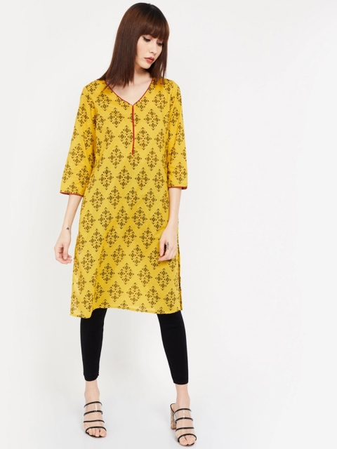 Melange by Lifestyle Women Yellow & Maroon Printed Straight Kurta