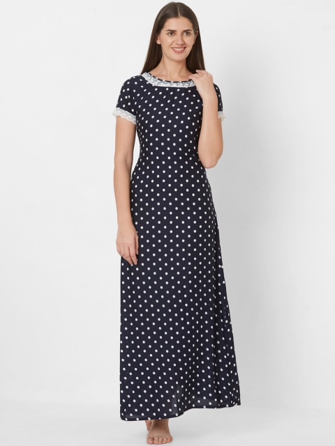 Sweet Dreams Women Navy Blue Printed Nightdress