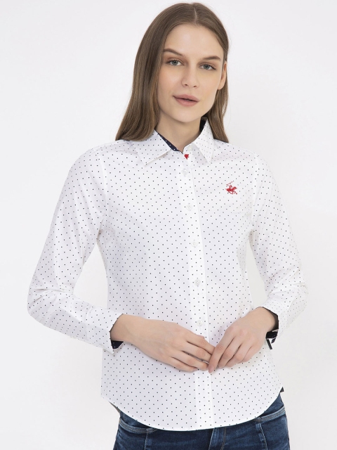 Beverly Hills Polo Club Women White Polka Dots Print Casual Shirt