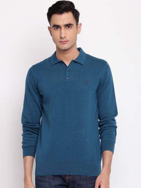 GANT Men Blue Solid Pullover Sweater