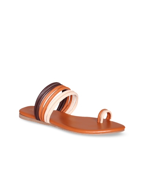 Siendo Desi Women Tan Brown & Off-White Colourblocked One Toe Flats