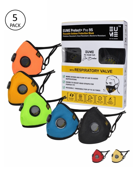 EUME Unisex Pack of 5 Assorted Reusable 4-Ply Protect Pro 95 Masks With Valve, Multi