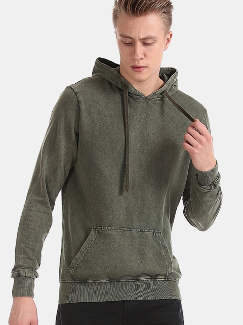 Cherokee Men Green Solid Hooded Sweatshirt