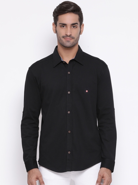 SWISS MILITARY Men Black Smart Regular Fit Solid Casual Shirt