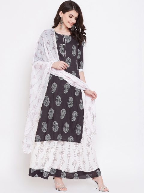 Ishin DESIGNER STUDIO Women Charcoal Grey & White Printed Kurta with Skirt & Dupatta
Ishin DESIGNER STUDIO Women Charcoal Grey & White Printed Kurta with Skirt & Dupatta