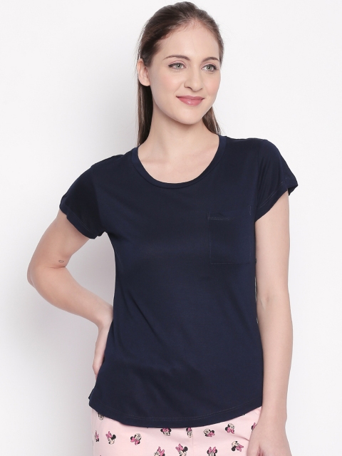 Dreamz by Pantaloons Women Black Solid Round Neck Lounge T-shirt