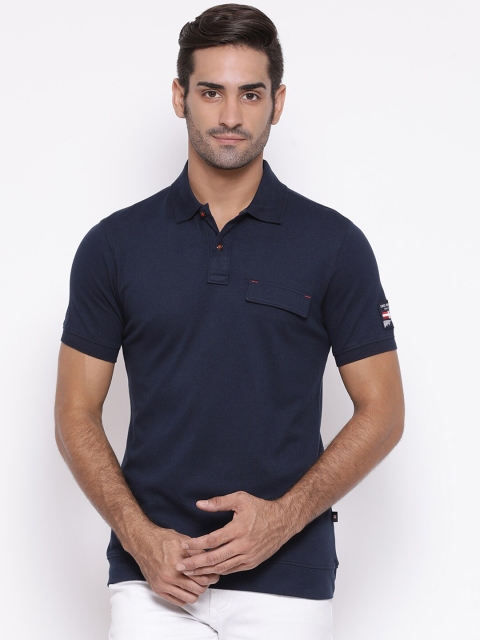 SWISS MILITARY Men Navy Blue Solid Polo Collar T-shirt