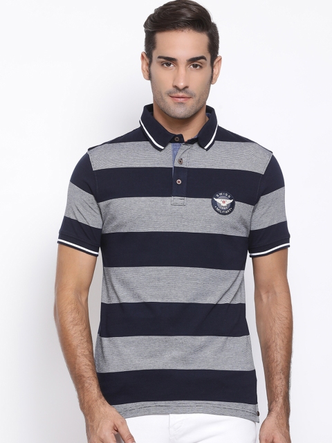 SWISS MILITARY Men Navy Blue Grey Slim Fit Striped Polo Collar Pure Cotton T-shirt
SWISS MILITARY Men Navy Blue Grey Slim Fit Striped Polo Collar Pure Cotton T-shirt