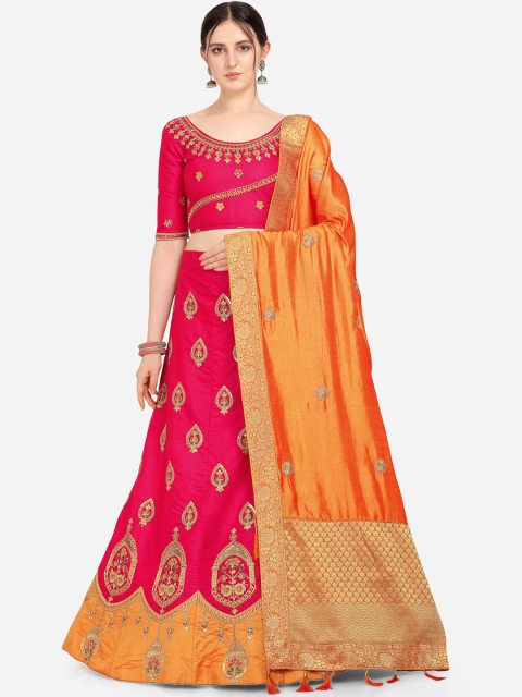 Stylee LIFESTYLE Magenta & Orange Solid Semi-Stitched Lehenga & Blouse with Dupatta