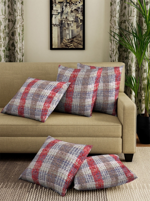 KLOTTHE Set Of 5 Blue & Red Checked Floor Cushions