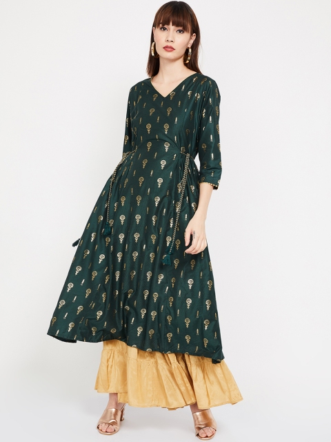 Melange by Lifestyle Women Green Printed Anarkali Kurta