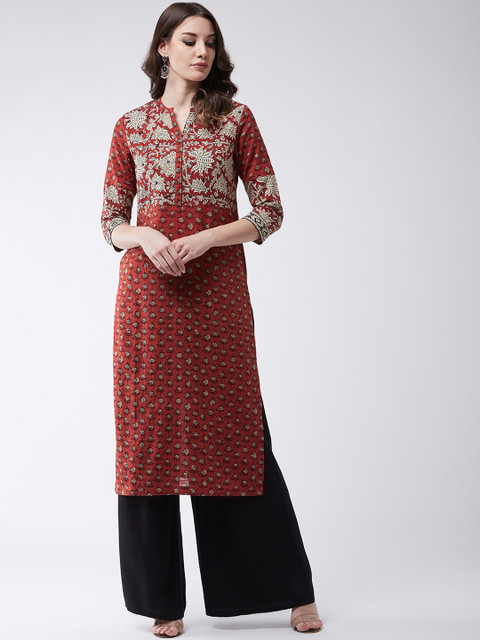 Pannkh Women Rust Brown Printed Straight Kurta 
Pannkh Women Rust Brown Printed Straight Kurta