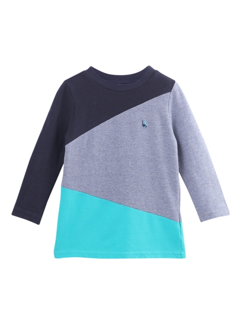 Beebay Boys Turquoise Blue & Grey Colourblocked Round Neck T-shirt
