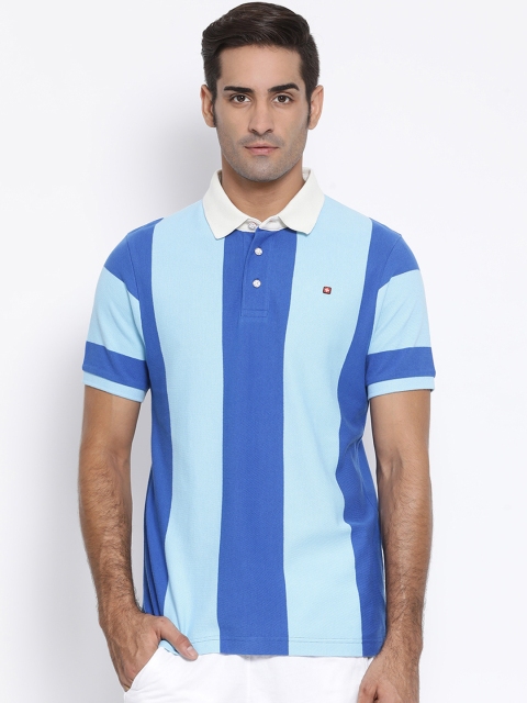 SWISS MILITARY Men Blue Striped Polo Collar T-shirt