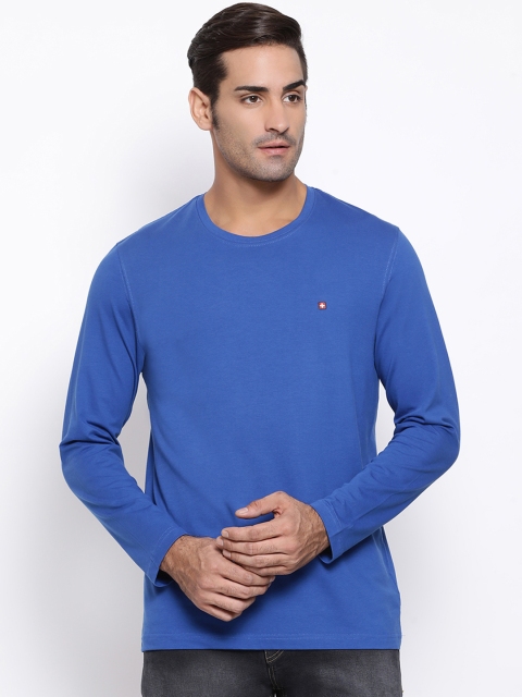 SWISS MILITARY Men Blue Solid Round Neck T-shirt