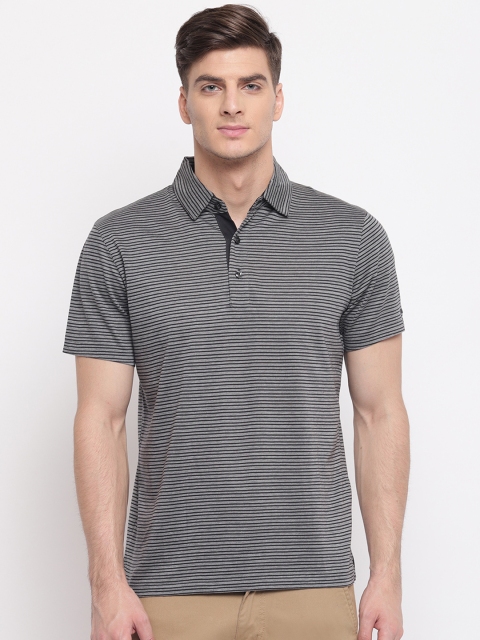 GANT Men Grey Melange & Black Striped Polo Collar T-shirt