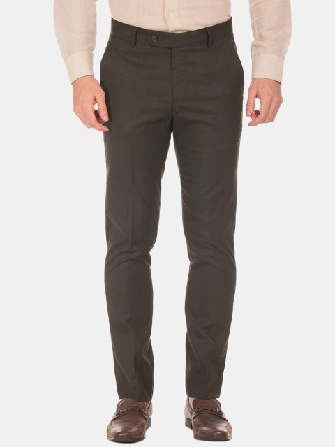 Excalibur Men Brown Slim Fit Solid Regular Trousers