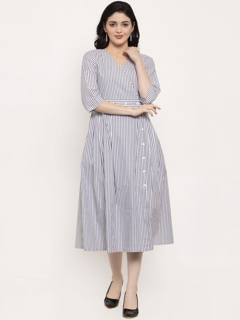 Ayaany Women White & Grey Striped Wrap Dress