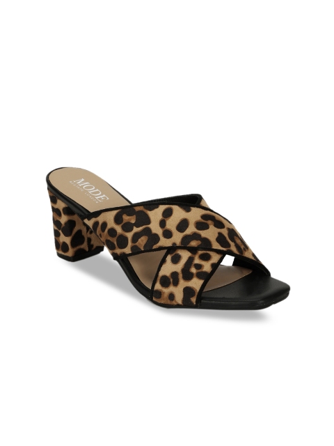 Mode by Red Tape Women Tan Brown & Black Animal Printed Sandals