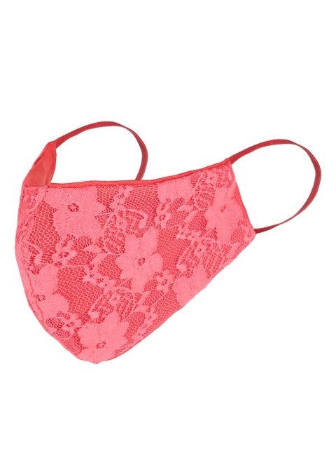 ISU Women Coral Red Self Design Reusable 3-Ply Protective Outdoor Lace Mask