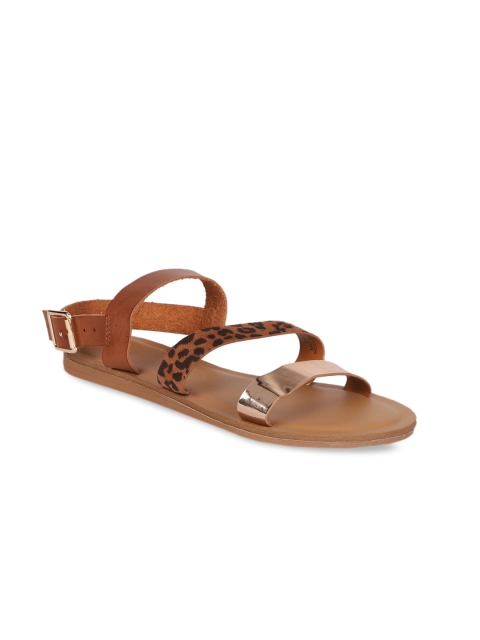 FOREVER 21 Women Brown Leopard Printed Open Toe Flats