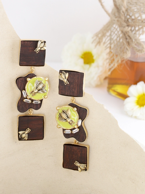 NITAARA Brown & Gold-Plated Quirky Drop Earrings