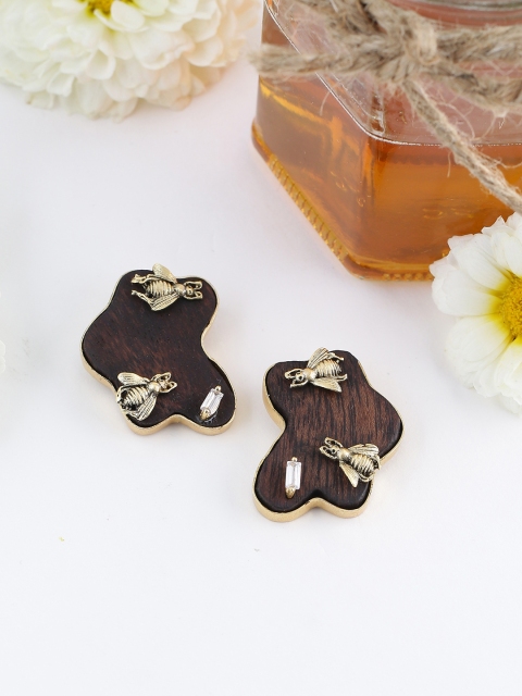 NITAARA Brown & Gold-Toned Contemporary Handcrafted Studs