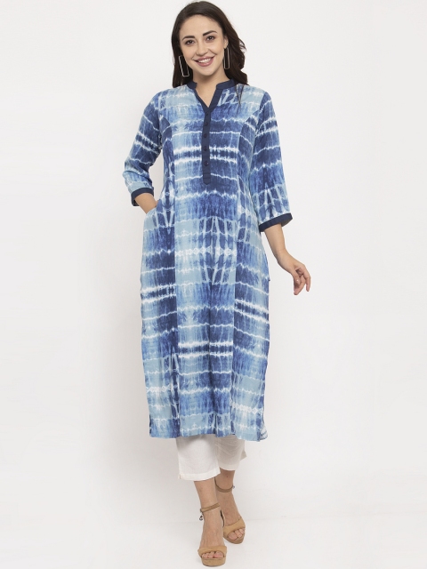 Ayaany Women Blue Dyed Straight Kurta