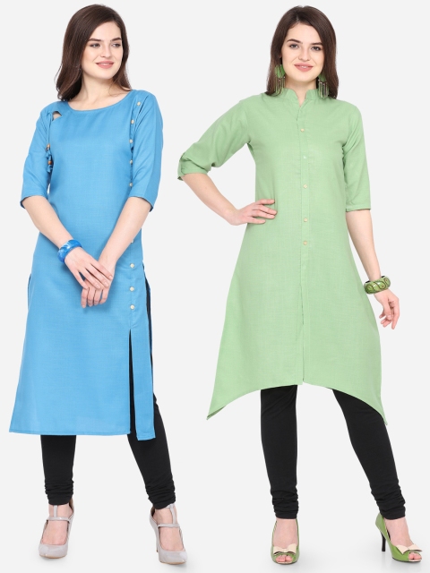 Silk Bazar Women Set of 2 Solid Kurtas, Blue