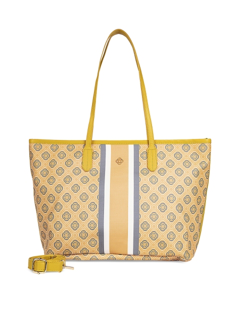CERIZ Mustard Yellow Printed Tote Bag