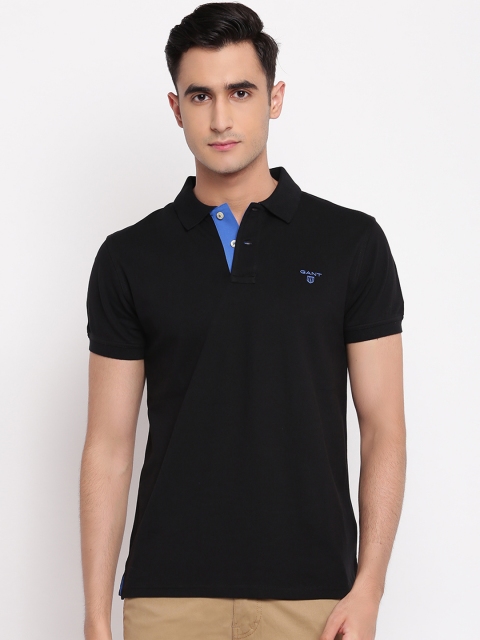 GANT Men Black Solid Polo Collar T-shirt