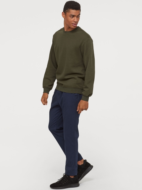 H&M Men Green Solid Sweatshirt Relaxed Fit