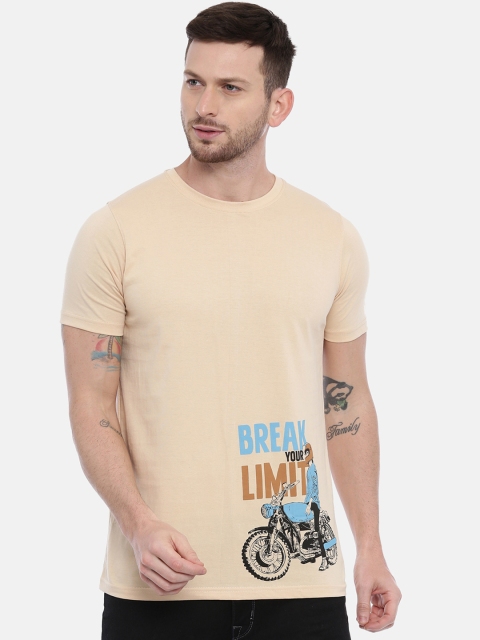 Bushirt Men Beige Printed Round Neck T-shirt