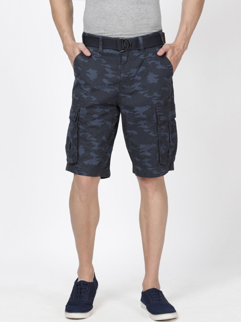 t-base Men Blue Camouflage Printed Regular Fit Cargo Shorts