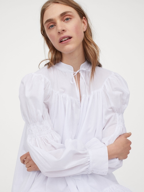 H&M Women White Solid Smocked Tunic