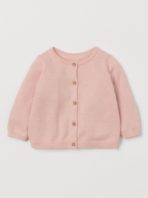 H&M Girls Pink Textured-Knit Cardigan