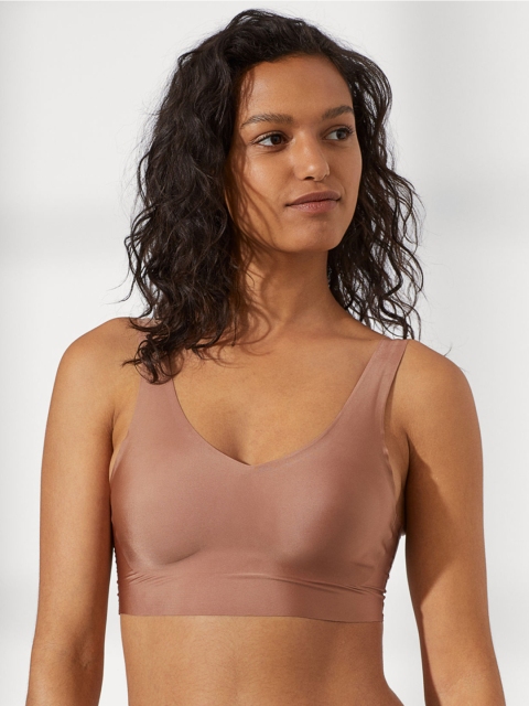H&M Brown Solid Non-Wired Smoothing Microfibre Bra Top