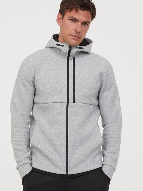 H&M Men Grey Solid Track Jacket Regular Fit