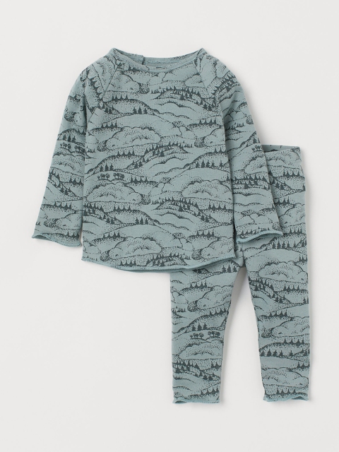 H&M Unisex Kids Green Printed T-shirt with Pyjamas