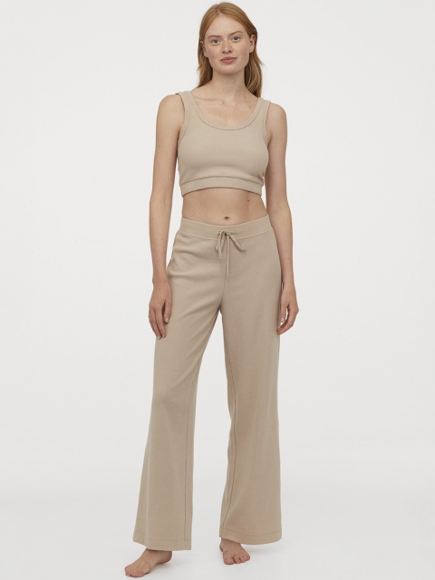 H&M Women Beige Solid Cropped Top