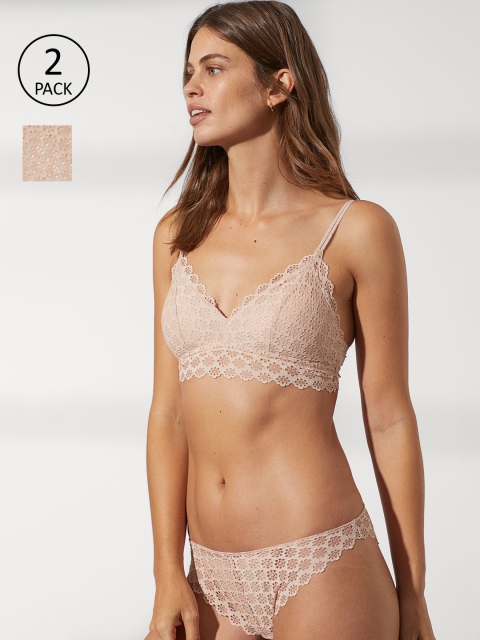 H&M Women Beige 2-Pack Lace Brazilian Briefs 0859743004