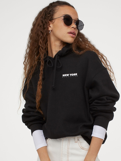 H&M Women Black Solid Hoodie