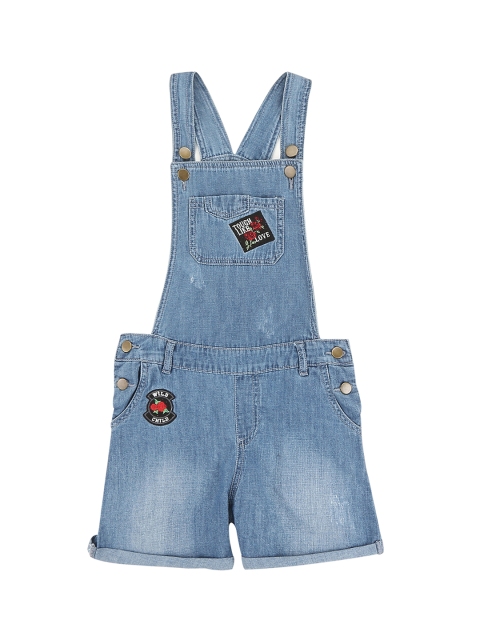 Cherokee Girls Blue Washed Slim-Fit Denim Dungarees