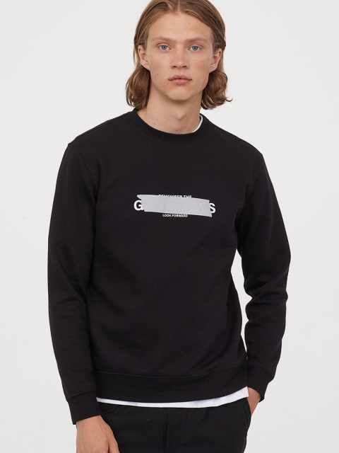 H&M Men Black Printed Sweatshirt