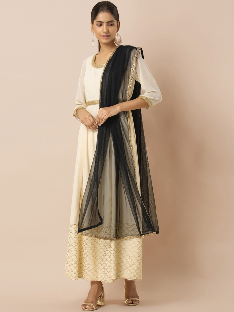 INDYA Women Black Solid Dupatta