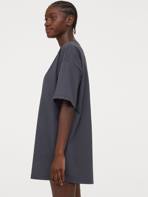 H&M Women Grey Solid Round Neck T-shirt