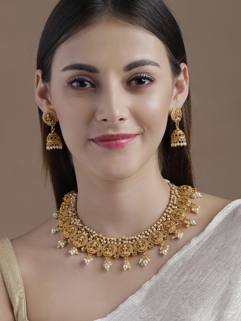 Rubans 22 K Gold-Plated & White Beaded Devine Lakshmi Handcrafted Temple Jewellery Set
Rubans 22 K Gold-Plated & White Beaded Devine Lakshmi Handcrafted Temple Jewellery Set