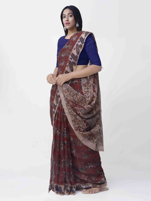Unnati Silks Maroon & Beige Pure Cotton Kalamkari Printed Kota Saree