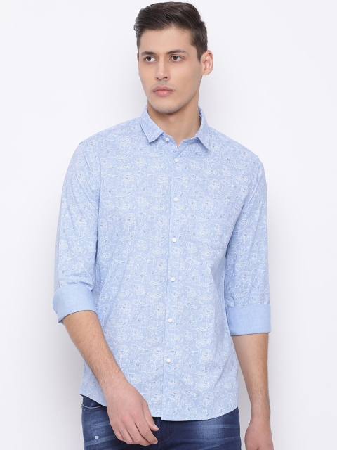 Richlook Men Blue & White Slim Fit Floral Printed Casual Shirt